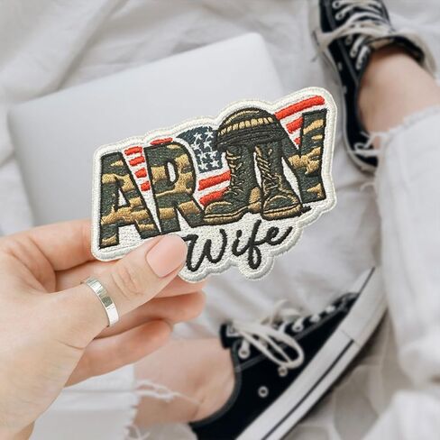 Army Wife Embroidered Patch – Military Camo American Flag Iron On Sew On Badge for Jacket, Vest, Backpack & Clothing Decor, Gift for Women Men Veteran Wife in Saudi Arabia