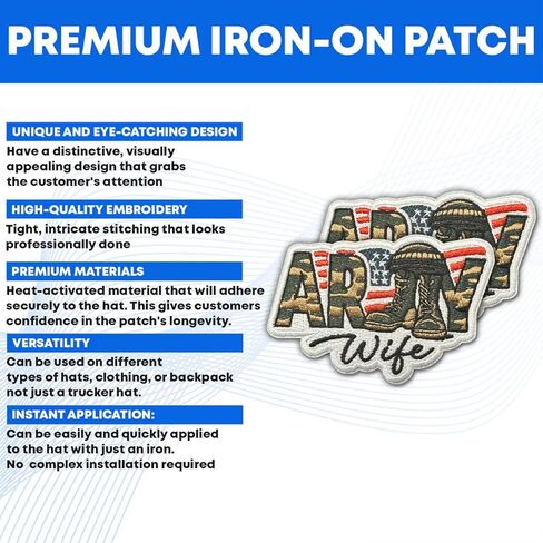 Army Wife Embroidered Patch – Military Camo American Flag Iron On Sew On Badge for Jacket, Vest, Backpack & Clothing Decor, Gift for Women Men Veteran Wife in Saudi Arabia