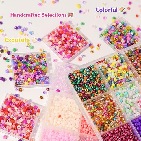 3mm 8/0 Glass Seed Beads for Jewelry Making Small Glass Beads Kit Red&Purple Collections for Bracelets, Earrings, Necklaces, DIY Crafts & Decorative 48 Vibrant Colors, 12000pcs/2 Boxes in Saudi Arabia