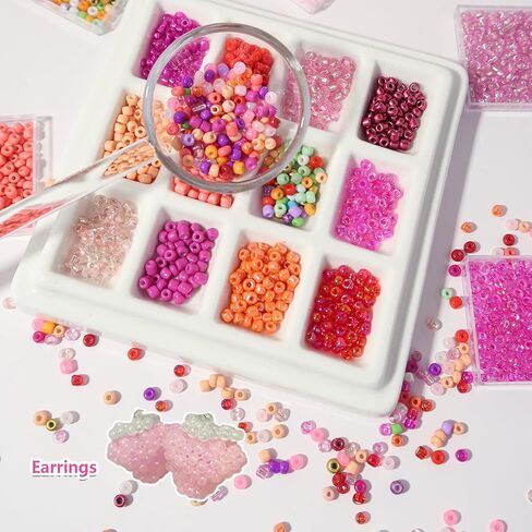 3mm 8/0 Glass Seed Beads for Jewelry Making Small Glass Beads Kit Red&Purple Collections for Bracelets, Earrings, Necklaces, DIY Crafts & Decorative 48 Vibrant Colors, 12000pcs/2 Boxes in Saudi Arabia
