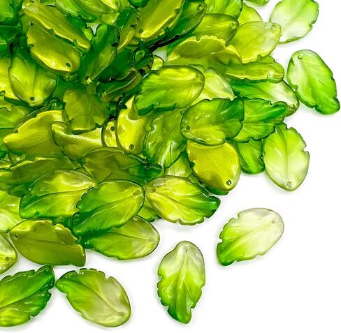 100 Pcs Green Leaf Beads Leafbud Lampwork Glass Green Beads Bulk for Bracelet DIY Jewelry Making in Saudi Arabia