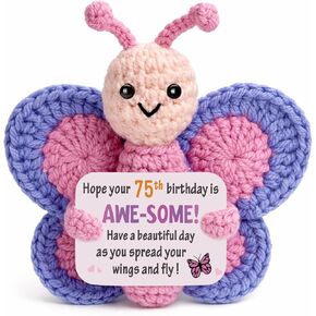 75th Birthday Gifts for Women, Cute Handmade Crochet Pink and Blue Butterfly Plush, Funny 75 Year Old Gift Ideas for Her Friends Family Grandma Mom Wife Sister Home Desk Decorations in Saudi Arabia