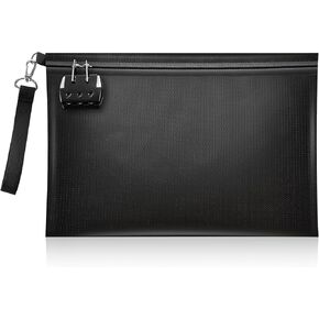 Fireproof Document Bag with Lock and Zipper, 13.8"x9.8"x0.8" Holder for Cash, A4 Sized Papers, and Valuables, Waterproof and Fireproof Document Bag with Wrist Strap for Home, Office and Travel in Saudi Arabia