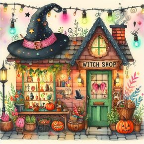 Lophomie Diamond Art Kits for Adults, 5D DIY Halloween Diamond Painting for Adults Beginners, Diamond Dots Kits Gem Arts Crafts for Home Wall Decor 14x14 Inch(Witch Shop) in Kuwait