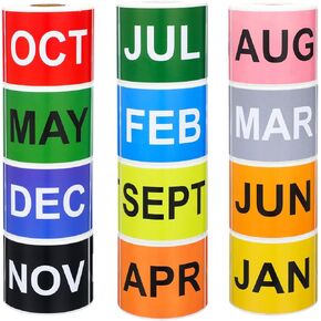 12 Rolls 3600 Pcs Months of The Year Labels - 3 x 2 Inch Rectangular Color Coded Month of The Year Stickers, 300 Pieces Per Roll in Saudi Arabia