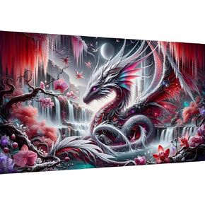 Ekuxom Large Dragon Diamond Art Kits for Adults-Large Diamond Painting Kits for Adults-Round Full Drill Waterfall Diamonds Art Painting Kit for Gifts Home Wall Decor 27.5 X 15.7 inch in Saudi Arabia