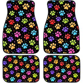 Paw Print Car Floor Mats Set of 4 Neon Color Starry Pattern Automotive Foot Mats Rugs Carpet for Car Non-Slip Auto Car Accessories Universal Fit for Car SUV Truck Van in Saudi Arabia