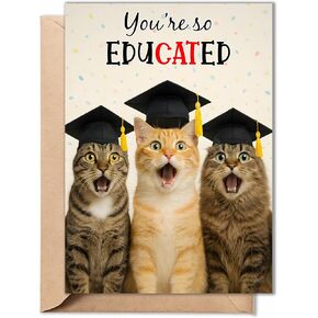 Funny Graduation Card – Cute Cat Pun Gifts, Humor Congrats Card for Graduate, High School Graduation Gift for Son, Daughter, Boys, Girls from Friends or Family - Folded 5"x7" with 350gsm Cardstock, Includes Kraff Envelope in Saudi Arabia