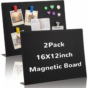 2 Pcs Black Magnetic Board, 16 x 12 Inch Magnet Board with Stand Metal Tabletop Memo Boards for Menu, Notes, Photos, School, Home, Office in Saudi Arabia