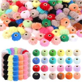 200 Pcs Fluffy Faux Fur Pom Poms Beads,Mixed Color Bulk Soft Fluffy Spacer Clear Fuzzy Beads for DIY Pens,Jewelry, Keychains,Bracelets, Handicrafts,Jewelry Accessories Gift Supplies in Saudi Arabia