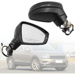 XQSMWF Passenger Right Side Exterior Mirror Black Compatible with Volkswagen Tiguan 2018-2021 with Manual Folding Power Glass Blind Spot and Turn Signal Light Heated # 5NN857508AB9B9 in Kuwait