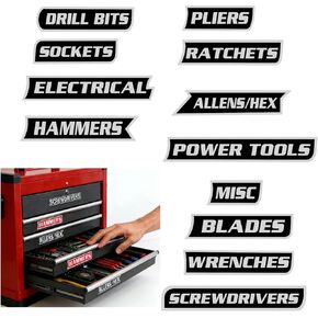 12 Pcs Magnetic Tool Box Labels,Soft Toolbox Labels,Reusable Tags, General Tool Box Organize Accessories for Steel Toolboxes, Carts, Drawers, and Cabinets,for Mechanics, Diyers (Black-Sliver) in Saudi Arabia
