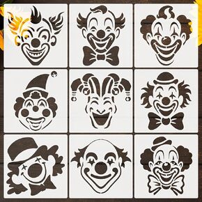 9pcs Clown Face & Circus Carnival Stencils - Reusable PET Plastic Templates with Precise Cutouts for DIY Face Painting, Party Decorations Suitable for, Carnival Events in Saudi Arabia