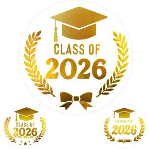 Class of 2026 Graduation Stickers - 120pcs Gold Foil Transparent Stickers, 3 Modern Designs, 1.6" Clear Round Grad Seals for Invitations, Envelopes, Cups, Party Favors & Diploma Decorations (Gold) in Saudi Arabia
