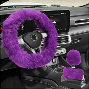 Fluffy Steering Wheel Covers Set, Fuzzy Wool Wheel Protector with Handbrake & Gear Shift Cover, Soft Warm Steering Wheel Wrap Furry Interior Accessories for Women Girls (Purple) in Saudi Arabia