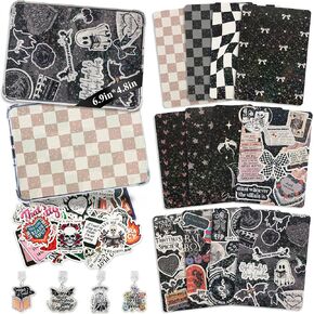 BAWMOY 12PCS Inserts Cardstock for E-Reader - 4 Type-C Charms and 50PCS Stickers for Clear Case Insert - 6.9"x4.8'' Fantasy Theme E-Reader Back Cover Insert Decorating Accessories(Black) in Saudi Arabia