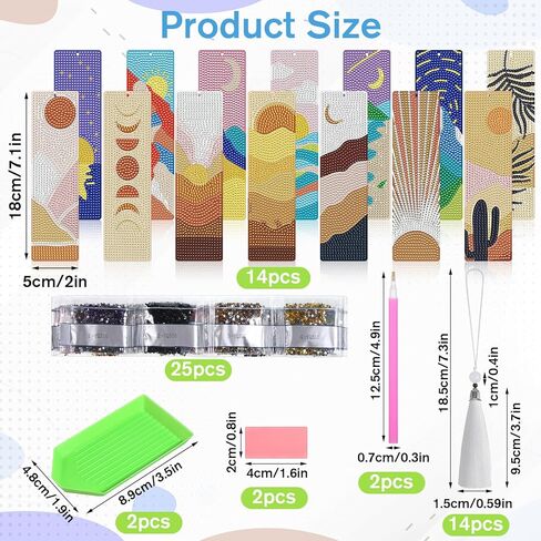 Oqqlin 14 Pcs Diamond Art Bookmarks, Boho Diamond Art Painting Bookmarks with 14 White Tassels & DIY Tool Kit 5D Sun & Moon Nature Acrylic Bookmark for Book Lovers and Craft Enthusiasts in Saudi Arabia