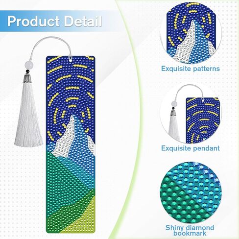 Oqqlin 14 Pcs Diamond Art Bookmarks, Boho Diamond Art Painting Bookmarks with 14 White Tassels & DIY Tool Kit 5D Sun & Moon Nature Acrylic Bookmark for Book Lovers and Craft Enthusiasts in Saudi Arabia