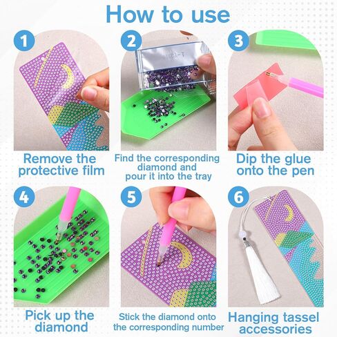 Oqqlin 14 Pcs Diamond Art Bookmarks, Boho Diamond Art Painting Bookmarks with 14 White Tassels & DIY Tool Kit 5D Sun & Moon Nature Acrylic Bookmark for Book Lovers and Craft Enthusiasts in Saudi Arabia