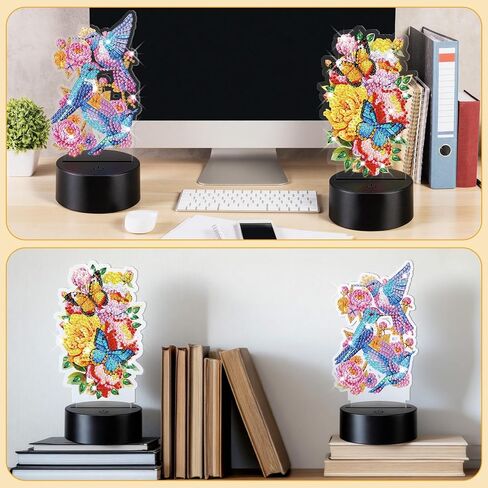 VIHOSE 2 Pcs Diamond Painting Night Light Butterfly&Birds Diamond Art Lamp DIY Light up Crafts Desktop Ornaments for Adults DIY Beginner Table Tabletop Decor Bedrooms Living Room in Kuwait