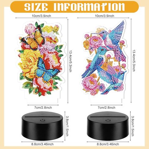 VIHOSE 2 Pcs Diamond Painting Night Light Butterfly&Birds Diamond Art Lamp DIY Light up Crafts Desktop Ornaments for Adults DIY Beginner Table Tabletop Decor Bedrooms Living Room in Kuwait