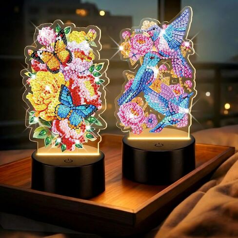 VIHOSE 2 Pcs Diamond Painting Night Light Butterfly&Birds Diamond Art Lamp DIY Light up Crafts Desktop Ornaments for Adults DIY Beginner Table Tabletop Decor Bedrooms Living Room in Kuwait
