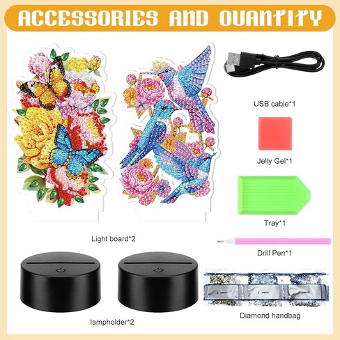 VIHOSE 2 Pcs Diamond Painting Night Light Butterfly&Birds Diamond Art Lamp DIY Light up Crafts Desktop Ornaments for Adults DIY Beginner Table Tabletop Decor Bedrooms Living Room in Kuwait