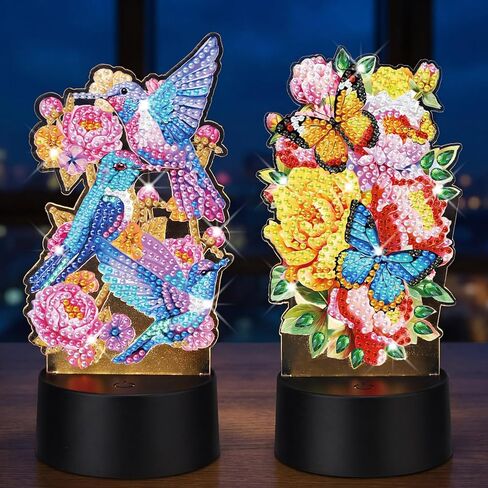 VIHOSE 2 Pcs Diamond Painting Night Light Butterfly&Birds Diamond Art Lamp DIY Light up Crafts Desktop Ornaments for Adults DIY Beginner Table Tabletop Decor Bedrooms Living Room in Kuwait