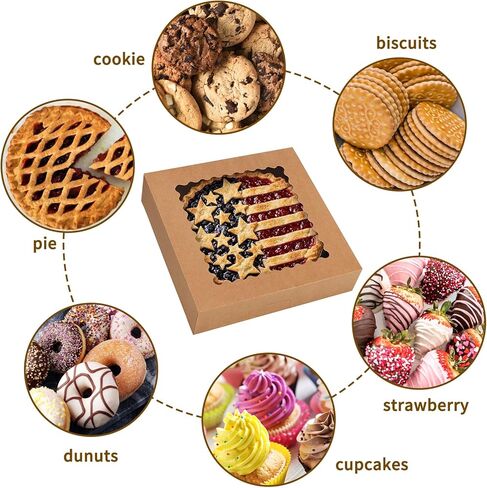 Moretoes 5pcs Pie Boxes, 10x10x2.5 Bakery Boxes with Window, Auto-Popup Brown Bakery Boxes for Pies, for Dessert, Donuts, Muffins in Saudi Arabia