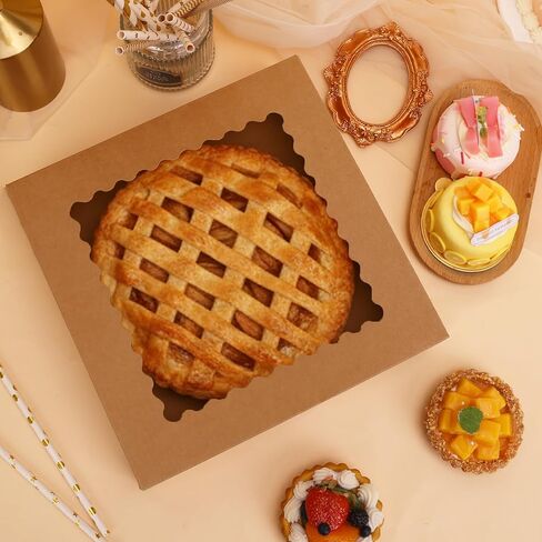 Moretoes 5pcs Pie Boxes, 10x10x2.5 Bakery Boxes with Window, Auto-Popup Brown Bakery Boxes for Pies, for Dessert, Donuts, Muffins in Saudi Arabia