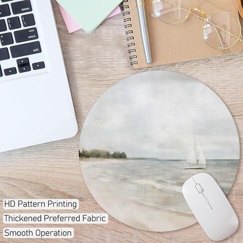 Vintage Sailboat Round Mouse Pad, Retro Coastal Landscape Mousepad for Women, Rustic Nautical Blue Seascape Non-Slip Base Desktop Protection Mouse Mat for Computer Home Office, 8.7x8.7 Inches in Kuwait