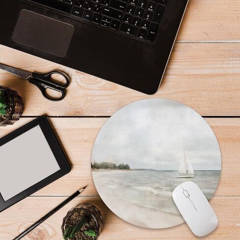 Vintage Sailboat Round Mouse Pad, Retro Coastal Landscape Mousepad for Women, Rustic Nautical Blue Seascape Non-Slip Base Desktop Protection Mouse Mat for Computer Home Office, 8.7x8.7 Inches in Kuwait