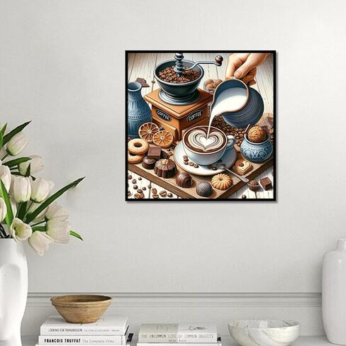 Focart Diamond Painting Kits for Adults Beginners, Full Drill Round Diamond Art, Handmade Coffee Pattern 5D DIY Paint by Numbers Gem Art for Home Wall Decor, Ideal Gift for Women Mom Grandma in Saudi Arabia