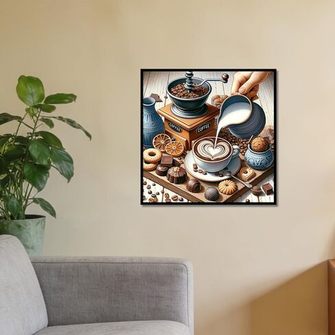 Focart Diamond Painting Kits for Adults Beginners, Full Drill Round Diamond Art, Handmade Coffee Pattern 5D DIY Paint by Numbers Gem Art for Home Wall Decor, Ideal Gift for Women Mom Grandma in Saudi Arabia