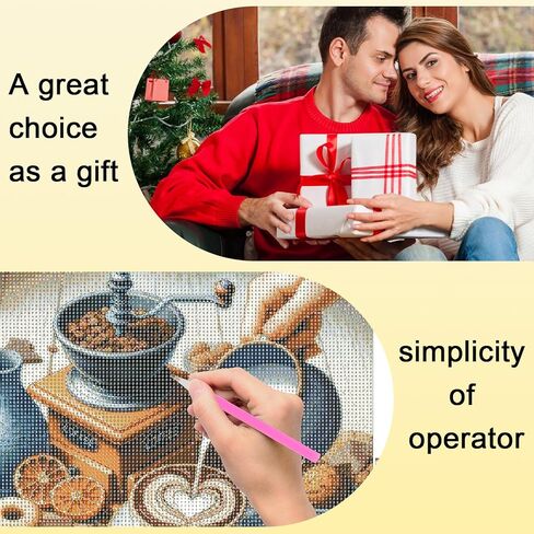 Focart Diamond Painting Kits for Adults Beginners, Full Drill Round Diamond Art, Handmade Coffee Pattern 5D DIY Paint by Numbers Gem Art for Home Wall Decor, Ideal Gift for Women Mom Grandma in Saudi Arabia
