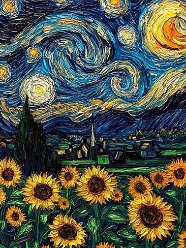Sunflower Diamond Art Kits for Adults, Van Gogh Starry Night Diamond Painting Kits for Adults Beginner, 5D Full Drill Round Diamond Dots Crafts Paintings Canvas Perfect for Home Wall Decor 12x16Inch in Saudi Arabia