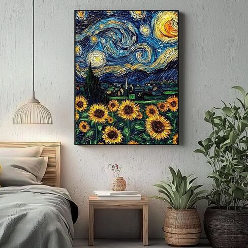Sunflower Diamond Art Kits for Adults, Van Gogh Starry Night Diamond Painting Kits for Adults Beginner, 5D Full Drill Round Diamond Dots Crafts Paintings Canvas Perfect for Home Wall Decor 12x16Inch in Saudi Arabia