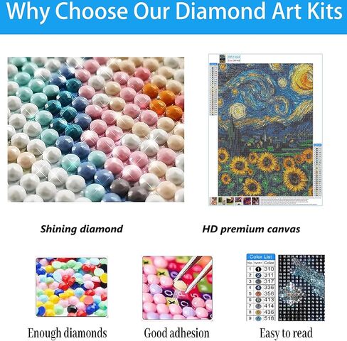 Sunflower Diamond Art Kits for Adults, Van Gogh Starry Night Diamond Painting Kits for Adults Beginner, 5D Full Drill Round Diamond Dots Crafts Paintings Canvas Perfect for Home Wall Decor 12x16Inch in Saudi Arabia