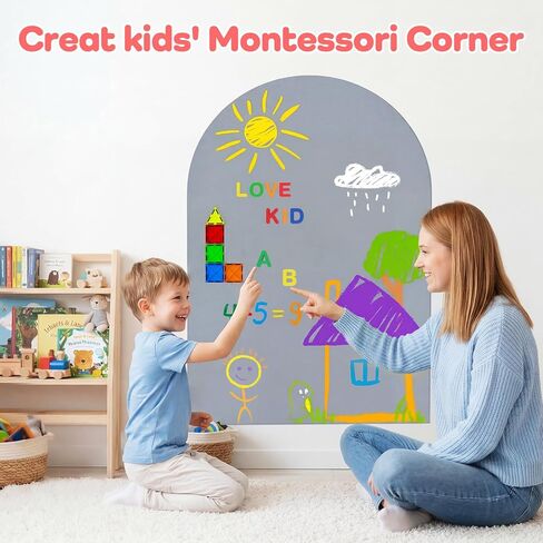 48x32 Magnetic Wall Decal Arch Shape -Black Chalkboard for Kids Playroom & Classroom Heavy Duty Magnetic Base for Building Tiles & Letters | Includes Liquid Chalks & Accessories (Grey) in Saudi Arabia