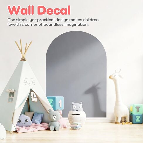 48x32 Magnetic Wall Decal Arch Shape -Black Chalkboard for Kids Playroom & Classroom Heavy Duty Magnetic Base for Building Tiles & Letters | Includes Liquid Chalks & Accessories (Grey) in Saudi Arabia