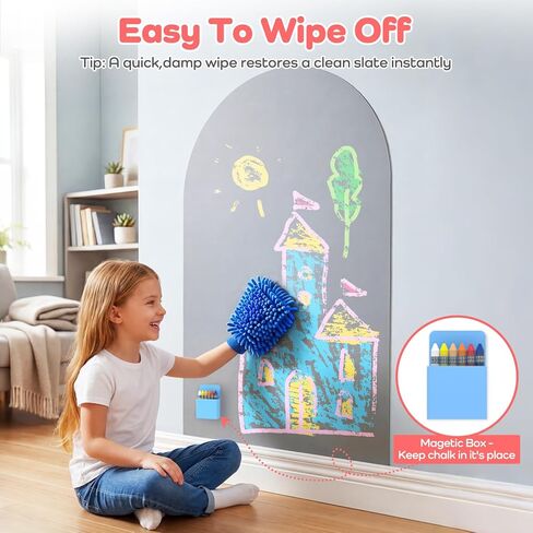 48x32 Magnetic Wall Decal Arch Shape -Black Chalkboard for Kids Playroom & Classroom Heavy Duty Magnetic Base for Building Tiles & Letters | Includes Liquid Chalks & Accessories (Grey) in Saudi Arabia