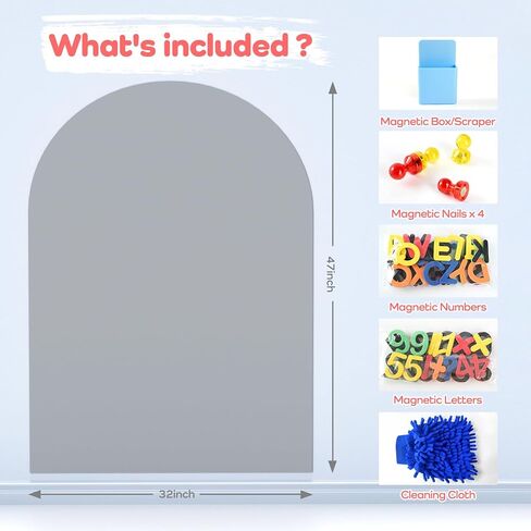 48x32 Magnetic Wall Decal Arch Shape -Black Chalkboard for Kids Playroom & Classroom Heavy Duty Magnetic Base for Building Tiles & Letters | Includes Liquid Chalks & Accessories (Grey) in Saudi Arabia