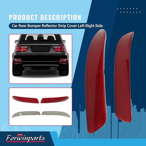 Forwinparts Car Rear Bumper Reflector Strip Cover for BMW X5 E70 2007 2008 2009 2010 2011 2012 2013 Left Right Side 63217158949 63217158950 ABS Red Gray (Set of 2) in Kuwait
