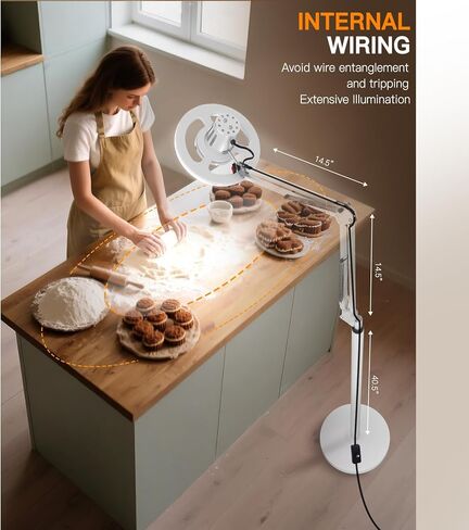 36W Floor Lamp with Flexible Arm, 3 Colors Ring Light with Heavy-Duty Base & Remote, Standing Lamp for Living Room/Workspace/Tattoo/Live Streaming/TikTok/YouTube/Photography in Saudi Arabia