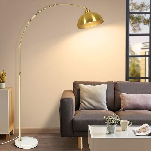 Contemporary Gold 73" Arc Floor Lamp with Hanging Dome Shade, Marble Base Adjustable Farmhouse Over the Couch Tall Stand Up Light, Industrial Task/Reading Standing Corner Lamp for Living Room Bedroom in Saudi Arabia
