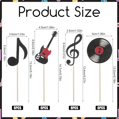 24 Pcs Music Cupcake Toppers, Glitter Guitar CD Record Music Notes Cupcake Picks for Rock Music Concert Theme Baby Shower Wedding Birthday Party Cake Decorations Supplies in Kuwait