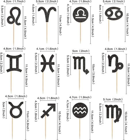 24Pcs Glitter Black Zodiac Cupcake Toppers Twelve Constellation Symbol Cupcake Picks 12 Zodiac Signs Food Picks for Horoscope Birthday Cupcake Decorations Astrology Party Decorations in Saudi Arabia