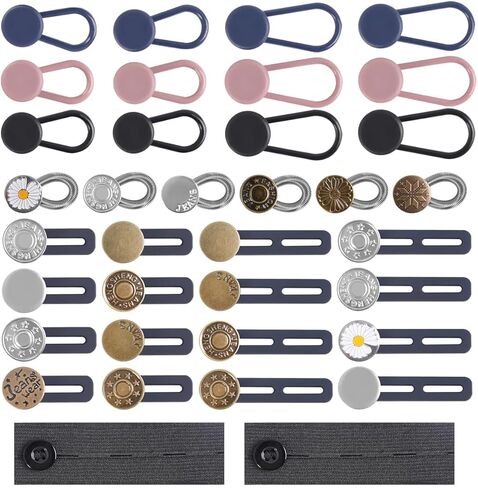 36PCS Button Extenders for Jeans, Adjustable Pants Waist Extenders for Men & Women, No-Sew Jean Button Extender with Fabric Strap and Zinc Alloy Button, Waistband Extension 1–1.8 in Kuwait