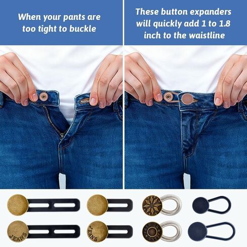 36PCS Button Extenders for Jeans, Adjustable Pants Waist Extenders for Men & Women, No-Sew Jean Button Extender with Fabric Strap and Zinc Alloy Button, Waistband Extension 1–1.8 in Kuwait