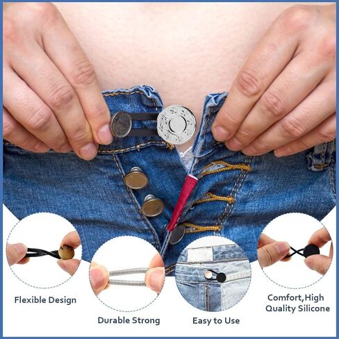 36PCS Button Extenders for Jeans, Adjustable Pants Waist Extenders for Men & Women, No-Sew Jean Button Extender with Fabric Strap and Zinc Alloy Button, Waistband Extension 1–1.8 in Kuwait